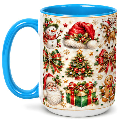 #pl[15oz|Blue] Ornate Christmas Coffee Mug, Leopard Bow Holiday Mug, Ceramic Cup