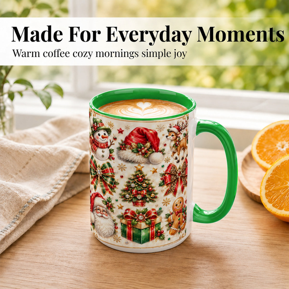 #pl[15oz|Green] Ornate Christmas Coffee Mug, Leopard Bow Holiday Mug, Ceramic Cup