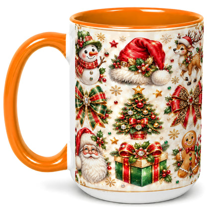 #pl[15oz|Orange] Ornate Christmas Coffee Mug, Leopard Bow Holiday Mug, Ceramic Cup