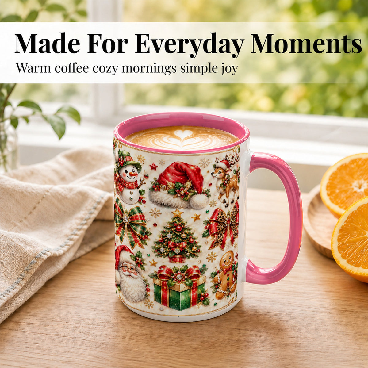 #pl[15oz|Pink] Ornate Christmas Coffee Mug, Leopard Bow Holiday Mug, Ceramic Cup