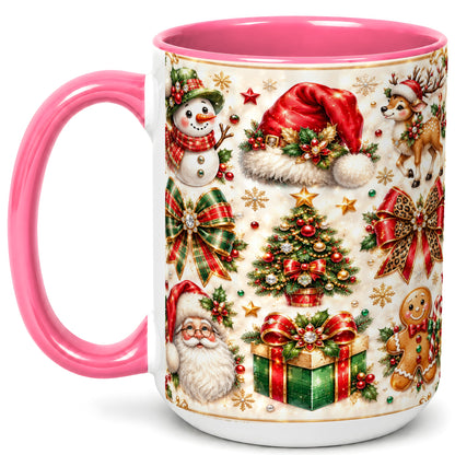 #pl[15oz|Pink] Ornate Christmas Coffee Mug, Leopard Bow Holiday Mug, Ceramic Cup
