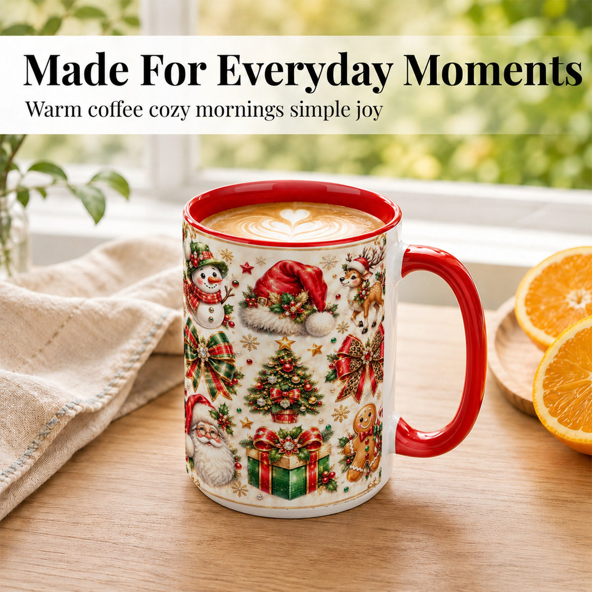 #pl[15oz|Red] Ornate Christmas Coffee Mug, Leopard Bow Holiday Mug, Ceramic Cup
