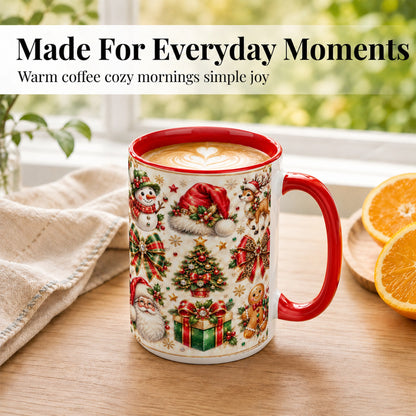#pl[15oz|Red] Ornate Christmas Coffee Mug, Leopard Bow Holiday Mug, Ceramic Cup