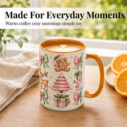 #pl[15oz|Orange] Pink Christmas Coffee Mug, Gingerbread Mug, Ceramic Cup