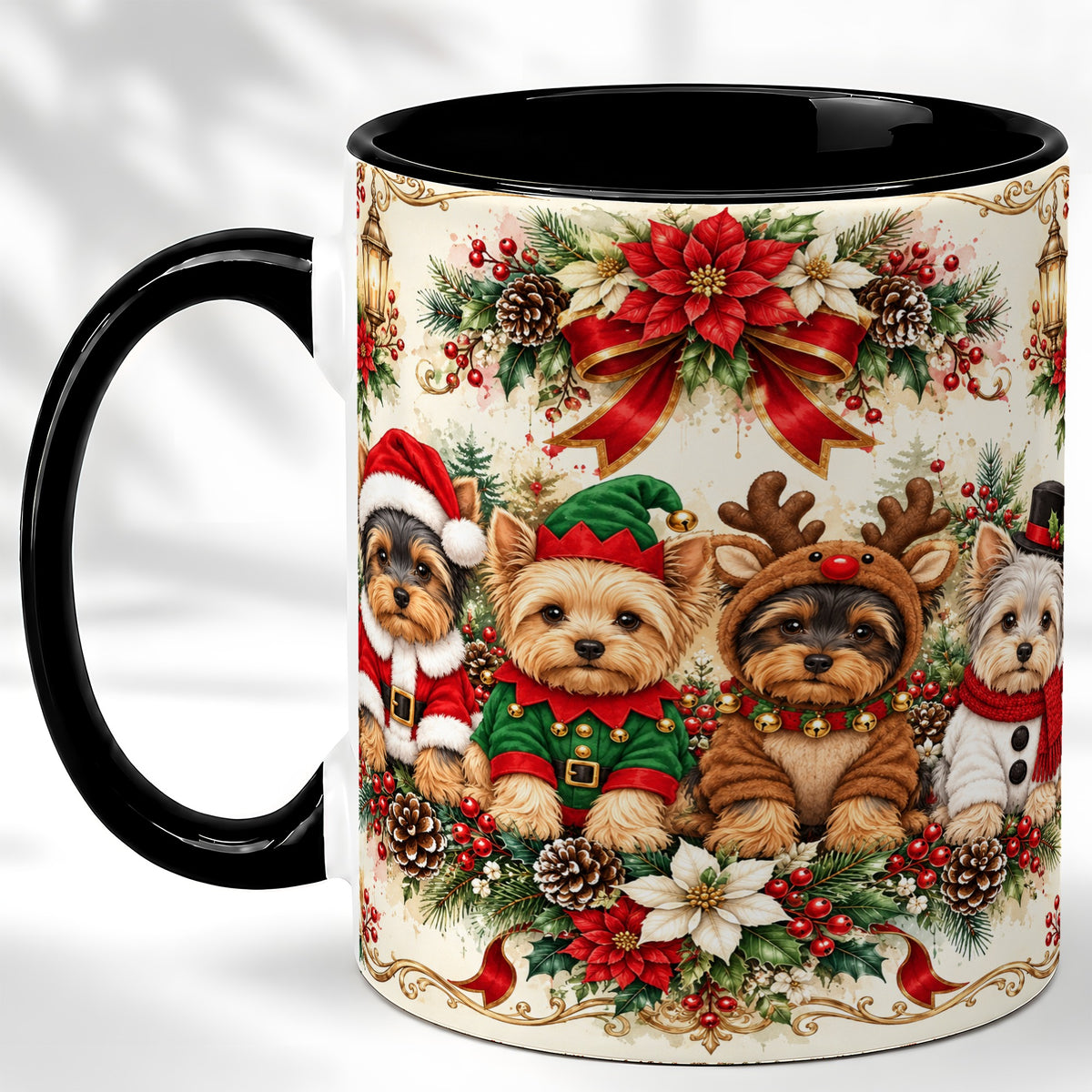 #pl[11oz|Black] Yorkie Christmas Coffee Mug, Yorkshire Terrier Mug, Ceramic Cup