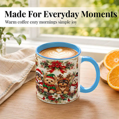 #pl[11oz|Blue] Yorkie Christmas Coffee Mug, Yorkshire Terrier Mug, Ceramic Cup