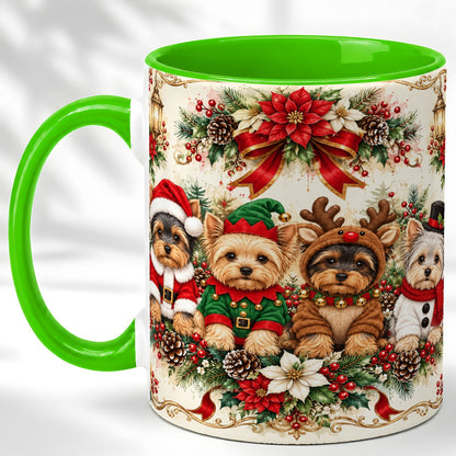 #pl[11oz|Green] Yorkie Christmas Coffee Mug, Yorkshire Terrier Mug, Ceramic Cup