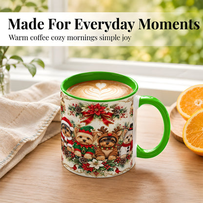 #pl[11oz|Green] Yorkie Christmas Coffee Mug, Yorkshire Terrier Mug, Ceramic Cup