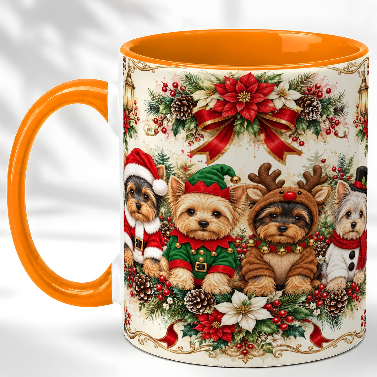 #pl[11oz|Orange] Yorkie Christmas Coffee Mug, Yorkshire Terrier Mug, Ceramic Cup