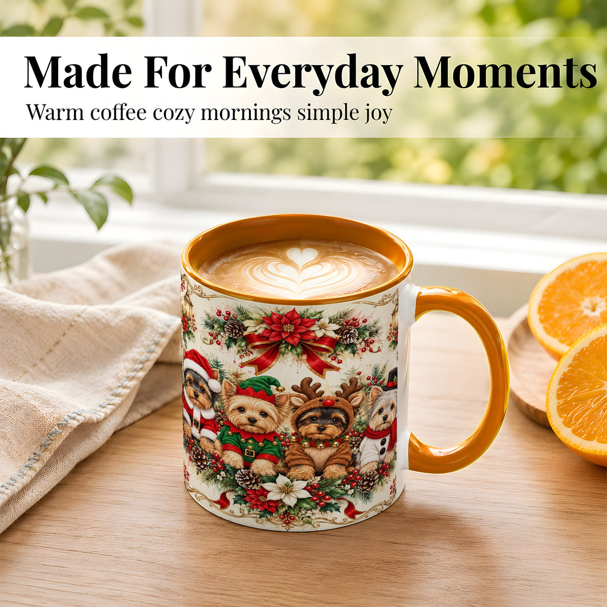 #pl[11oz|Orange] Yorkie Christmas Coffee Mug, Yorkshire Terrier Mug, Ceramic Cup