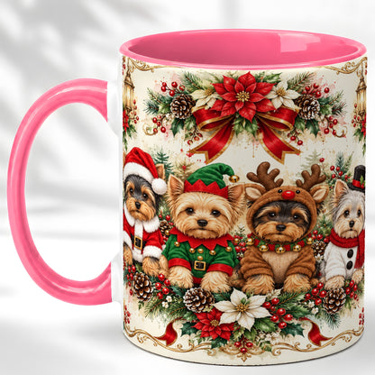 #pl[11oz|Pink] Yorkie Christmas Coffee Mug, Yorkshire Terrier Mug, Ceramic Cup
