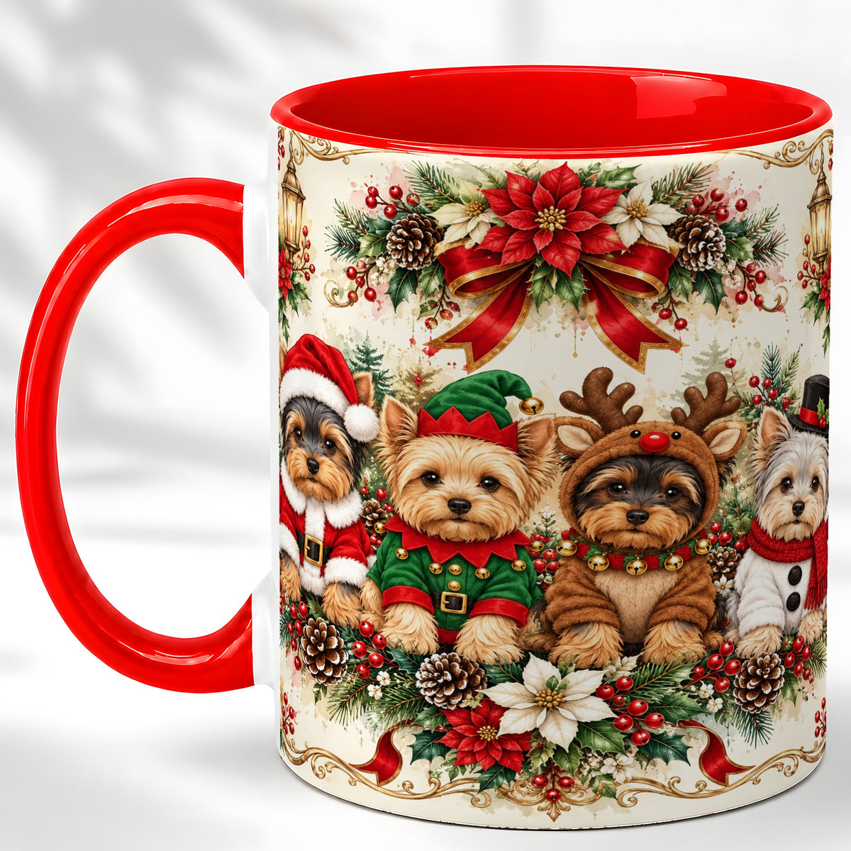 Yorkie Christmas Coffee Mug, Yorkshire Terrier Mug, Ceramic Cup