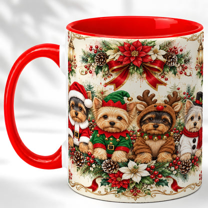 Yorkie Christmas Coffee Mug, Yorkshire Terrier Mug, Ceramic Cup