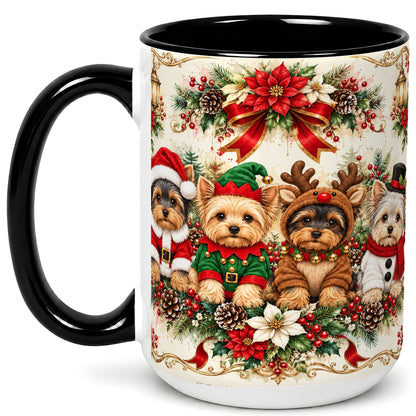 #pl[15oz|Black] Yorkie Christmas Coffee Mug, Yorkshire Terrier Mug, Ceramic Cup