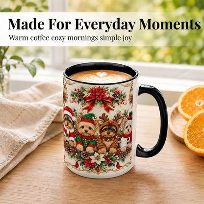 #pl[15oz|Black] Yorkie Christmas Coffee Mug, Yorkshire Terrier Mug, Ceramic Cup