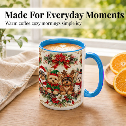 #pl[15oz|Blue] Yorkie Christmas Coffee Mug, Yorkshire Terrier Mug, Ceramic Cup