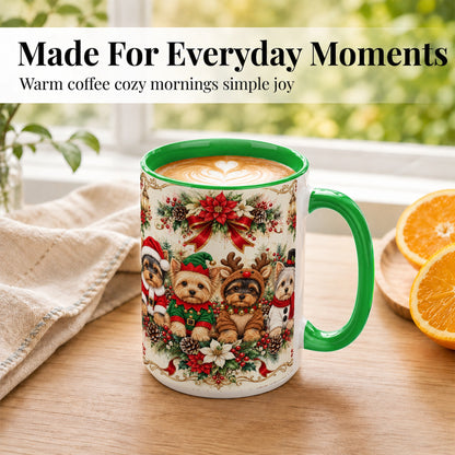 #pl[15oz|Green] Yorkie Christmas Coffee Mug, Yorkshire Terrier Mug, Ceramic Cup