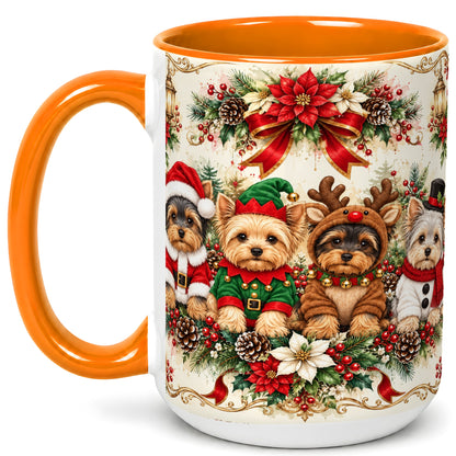 #pl[15oz|Orange] Yorkie Christmas Coffee Mug, Yorkshire Terrier Mug, Ceramic Cup