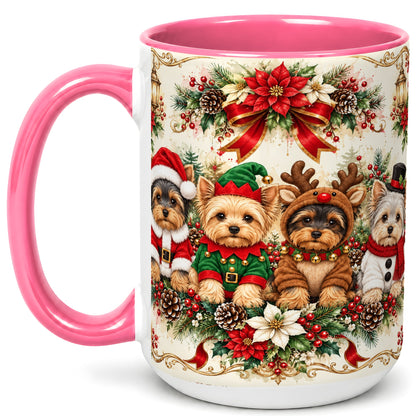 #pl[15oz|Pink] Yorkie Christmas Coffee Mug, Yorkshire Terrier Mug, Ceramic Cup