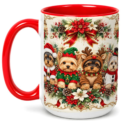 #pl[15oz|Red] Yorkie Christmas Coffee Mug, Yorkshire Terrier Mug, Ceramic Cup