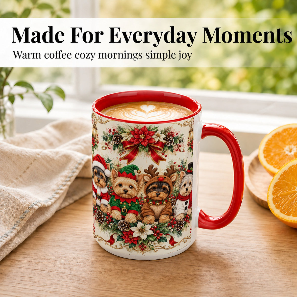 #pl[15oz|Red] Yorkie Christmas Coffee Mug, Yorkshire Terrier Mug, Ceramic Cup