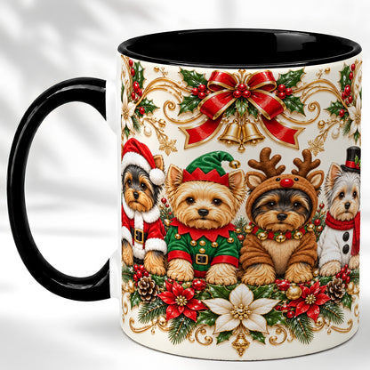 #pl[11oz|Black] Christmas Yorkie Coffee Mug, Festive Yorkshire Terrier Mug, Ceramic Cup