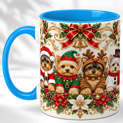 #pl[11oz|Blue] Christmas Yorkie Coffee Mug, Festive Yorkshire Terrier Mug, Ceramic Cup