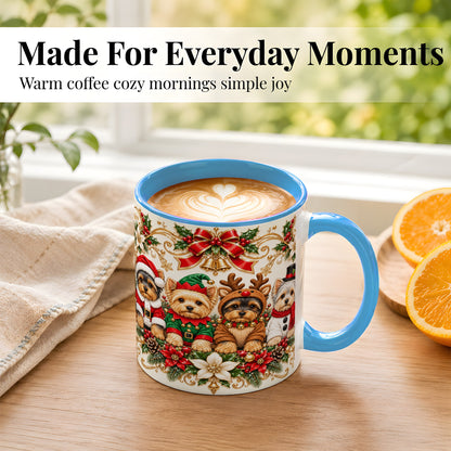 #pl[11oz|Blue] Christmas Yorkie Coffee Mug, Festive Yorkshire Terrier Mug, Ceramic Cup