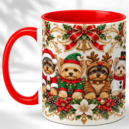 Christmas Yorkie Coffee Mug, Festive Yorkshire Terrier Mug, Ceramic Cup