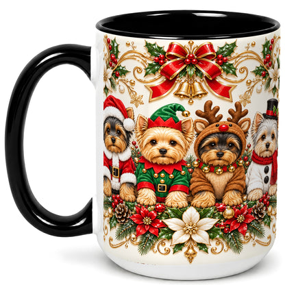 #pl[15oz|Black] Christmas Yorkie Coffee Mug, Festive Yorkshire Terrier Mug, Ceramic Cup