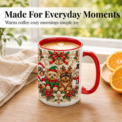 #pl[15oz|Red] Christmas Yorkie Coffee Mug, Festive Yorkshire Terrier Mug, Ceramic Cup