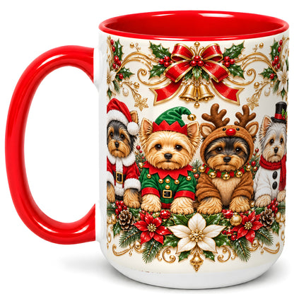 #pl[15oz|Red] Christmas Yorkie Coffee Mug, Festive Yorkshire Terrier Mug, Ceramic Cup