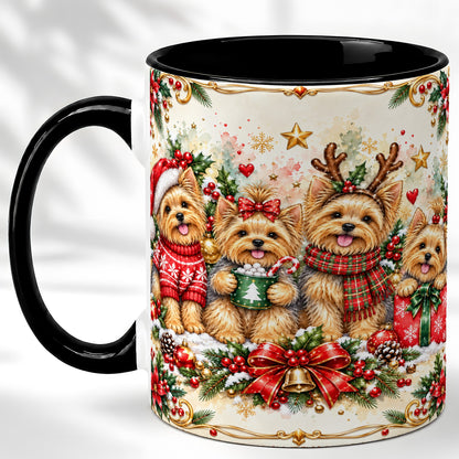 #pl[11oz|Black] Christmas Yorkie Coffee Mug, Winter Puppy Mug, Ceramic Cup