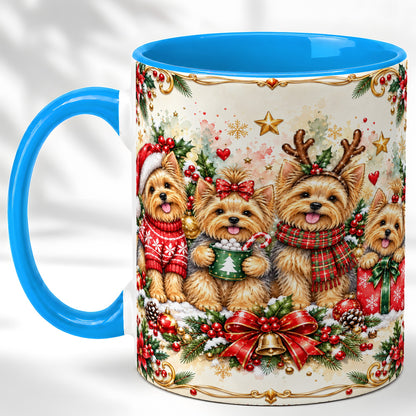 #pl[11oz|Blue] Christmas Yorkie Coffee Mug, Winter Puppy Mug, Ceramic Cup
