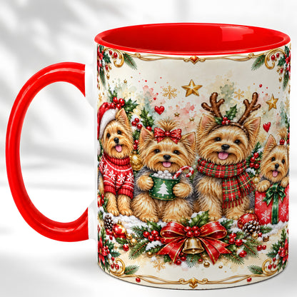 Christmas Yorkie Coffee Mug, Winter Puppy Mug, Ceramic Cup