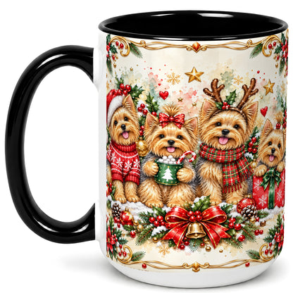 #pl[15oz|Black] Christmas Yorkie Coffee Mug, Winter Puppy Mug, Ceramic Cup