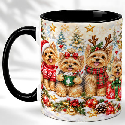 #pl[11oz|Black] Christmas Yorkie Coffee Mug, Yorkshire Terrier Mug, Ceramic Cup