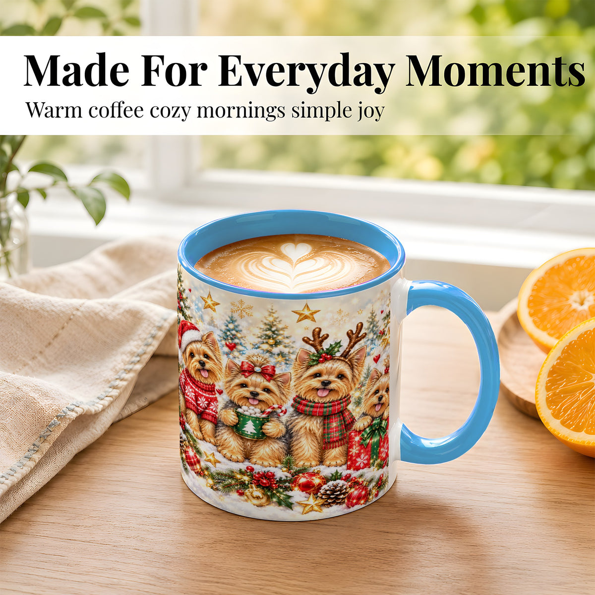 #pl[11oz|Blue] Christmas Yorkie Coffee Mug, Yorkshire Terrier Mug, Ceramic Cup
