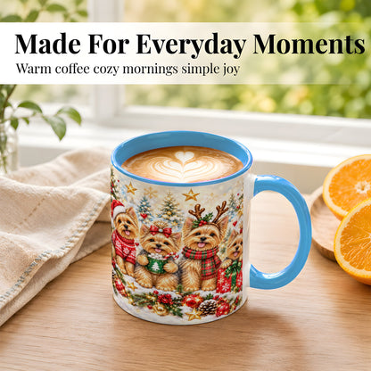 #pl[11oz|Blue] Christmas Yorkie Coffee Mug, Yorkshire Terrier Mug, Ceramic Cup