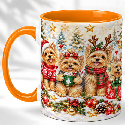 #pl[11oz|Orange] Christmas Yorkie Coffee Mug, Yorkshire Terrier Mug, Ceramic Cup