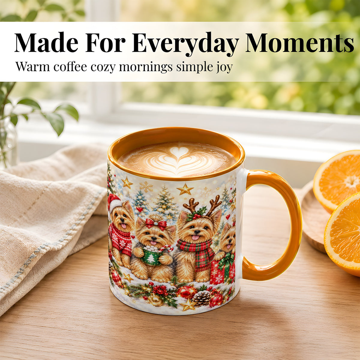 #pl[11oz|Orange] Christmas Yorkie Coffee Mug, Yorkshire Terrier Mug, Ceramic Cup