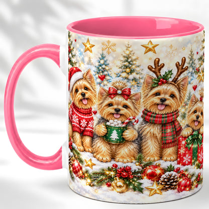 #pl[11oz|Pink] Christmas Yorkie Coffee Mug, Yorkshire Terrier Mug, Ceramic Cup