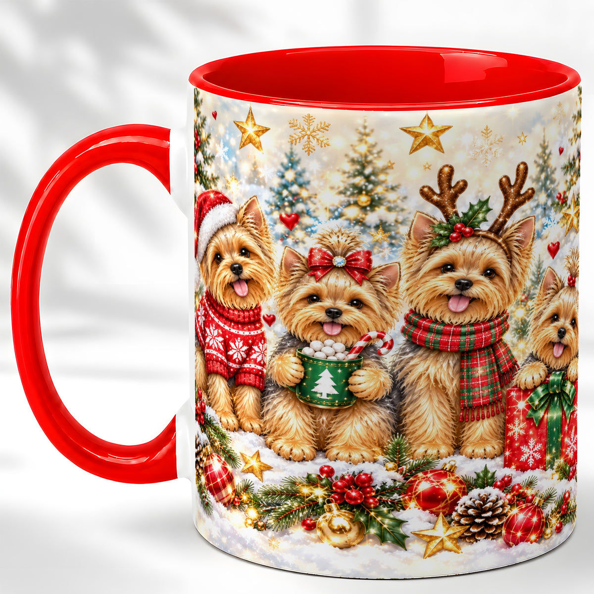 Christmas Yorkie Coffee Mug, Yorkshire Terrier Mug, Ceramic Cup