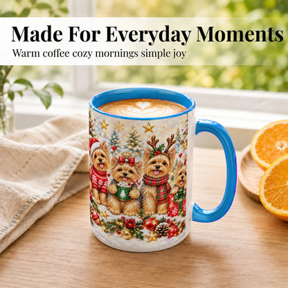 #pl[15oz|Blue] Christmas Yorkie Coffee Mug, Yorkshire Terrier Mug, Ceramic Cup