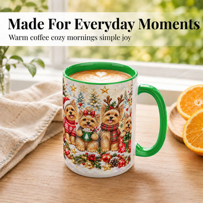 #pl[15oz|Green] Christmas Yorkie Coffee Mug, Yorkshire Terrier Mug, Ceramic Cup