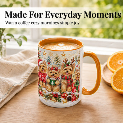 #pl[15oz|Orange] Christmas Yorkie Coffee Mug, Yorkshire Terrier Mug, Ceramic Cup