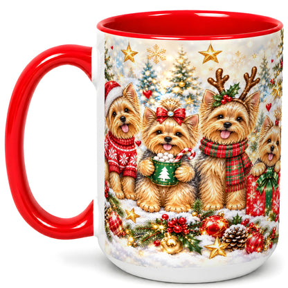 #pl[15oz|Red] Christmas Yorkie Coffee Mug, Yorkshire Terrier Mug, Ceramic Cup