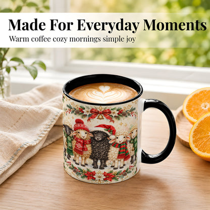#pl[11oz|Black] Christmas Sheep Coffee Mug, Festive Lamb Mug, Ceramic Cup