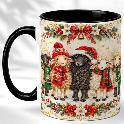 #pl[11oz|Black] Christmas Sheep Coffee Mug, Festive Lamb Mug, Ceramic Cup