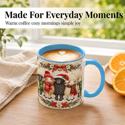 #pl[11oz|Blue] Christmas Sheep Coffee Mug, Festive Lamb Mug, Ceramic Cup